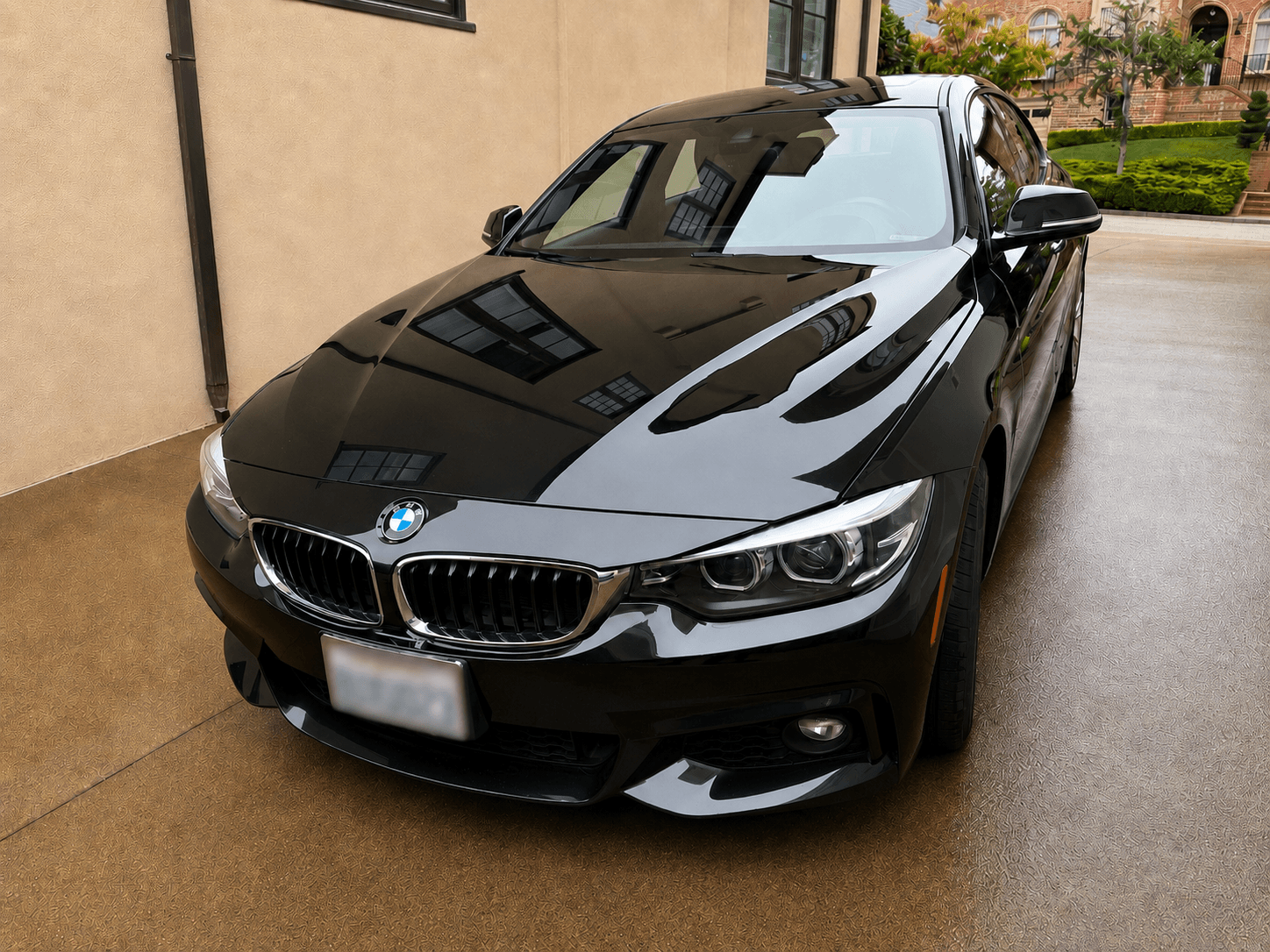 BMW 4 Series after a full detail, driveway shine